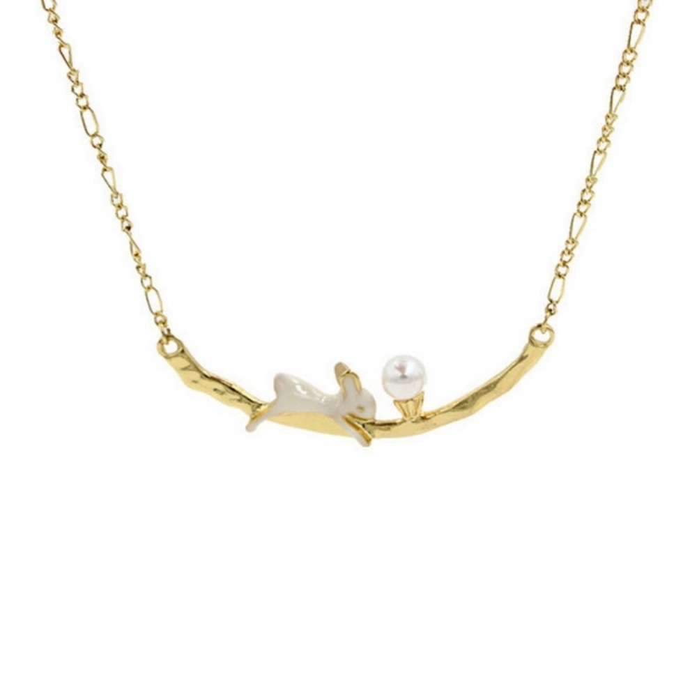 Gold Bunny Rabbit Pearl Necklace
